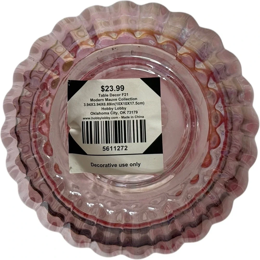 Decorative Mauve Pink Ribbed Heavy Glass‎ Vase 3.94